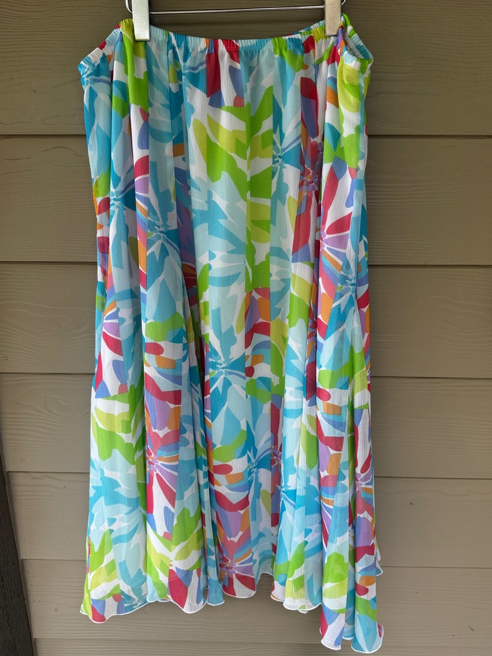 Ruby Rd Maxi Skirt Women 24W Blue Tropical Floral Print Plus Size Elastic Waist
